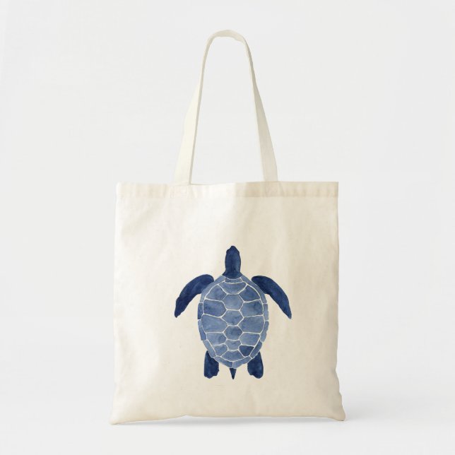 Bolso De Tela Diseño de tortuga marina en índigo (Frente)
