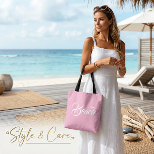 Bolso De Tela Diseño de Tote de Texto de Playa Elegante Rosa Sua
