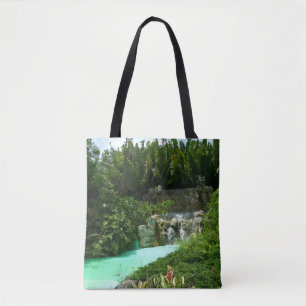 Bolso De Tela Diseño de Tote Verde Bosque Cascada Oasis Tropical