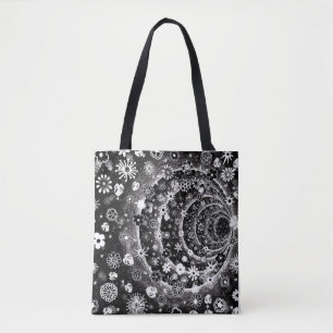 Bolso De Tela Diseño de túnel floral blanco y negro