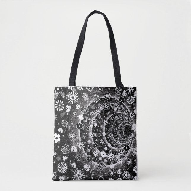 Bolso De Tela Diseño de túnel floral blanco y negro (Anverso)