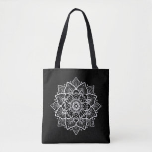 Bolso De Tela Diseño de un círculo de encaje blanco y negro