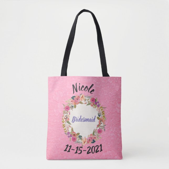 Bolso De Tela Diseño de Wreath Floral de Bridesmaid (Anverso)