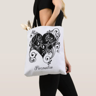 Bolso De Tela Diseño del arte del tatuaje del corazón negro góti