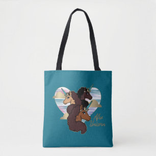 Bolso De Tela Diseño del corazón del trío Afro Unicornio