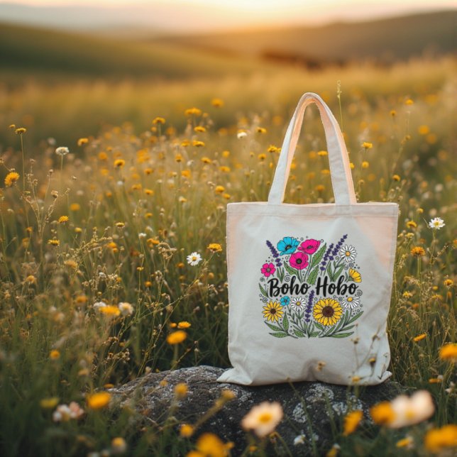 Bolso De Tela Diseño del jardín de flores Boho Hobo (Boho Hobo flower garden design Tote Bag
A cheery flower garden with the word Boho Hobo for a relaxed)
