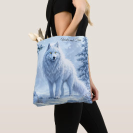 Bolso De Tela Diseño del paisaje del lobo blanco ártico