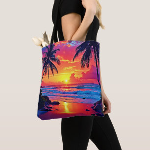 Bolso De Tela Diseño del paraíso tropical del atardecer