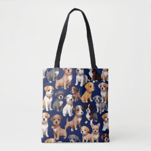 Bolso De Tela Diseño del patrón azul de la Marina de los Perros