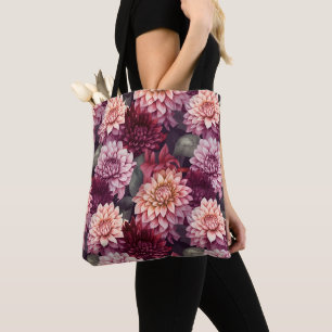 Bolso De Tela Diseño del patrón Dahlia rosa rojo acuarela