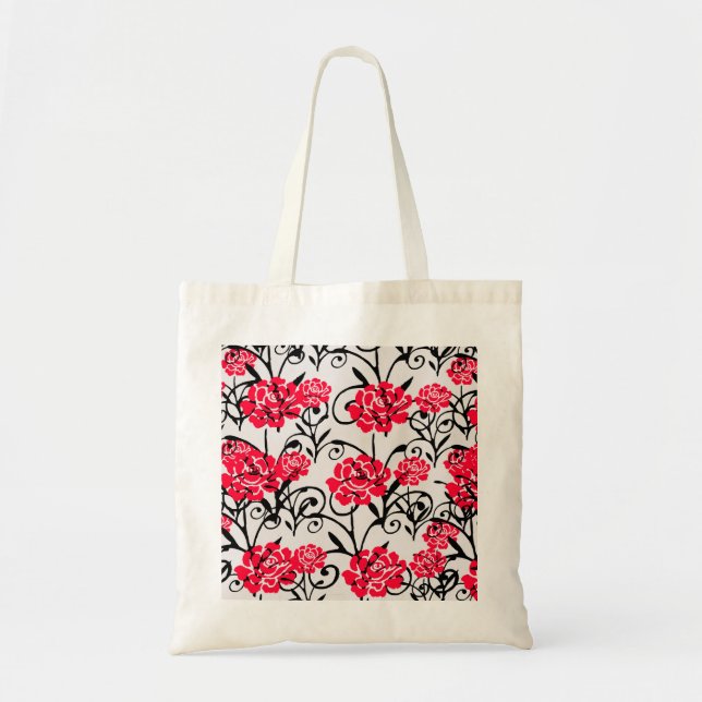 Bolso De Tela Diseño del patrón de Ilustracion floral de flor ro (Frente)
