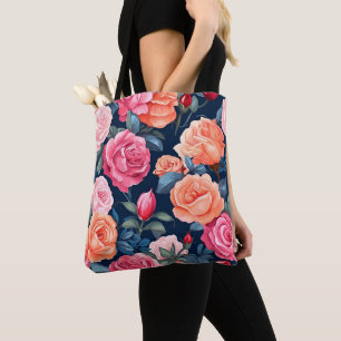Bolso De Tela Diseño del patrón de Rosas de Naranja rosado rojo