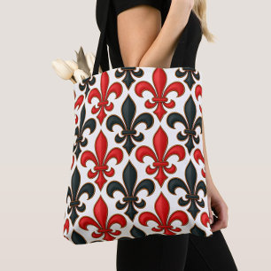 Bolso De Tela Diseño del patrón rojo negro barroco Fleur-de-lis