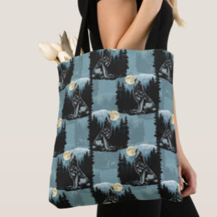 Bolso De Tela Diseño del patrón Wolf Howling At Moon
