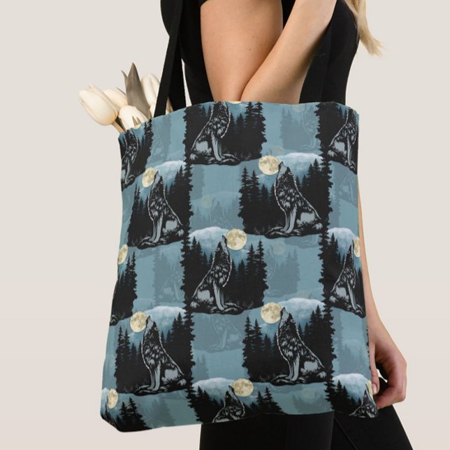 Bolso De Tela Diseño del patrón Wolf Howling At Moon (Subido por el creador)