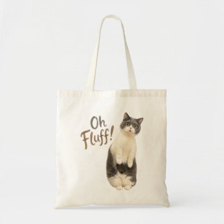 Bolso De Tela Diseño divertido de gato gris y blanco conmocionad