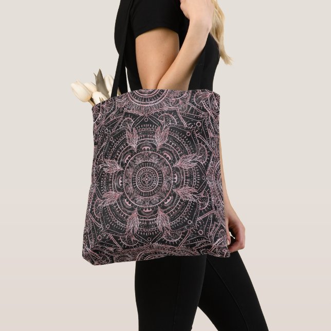 Bolso De Tela Diseño elegante Boho Rosa Gold Grey Mandala (Detalle)