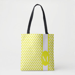 Bolso De Tela Diseño elegante Chevron amarillo limón con monogra