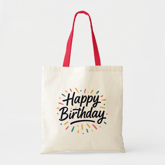 Bolso De Tela Diseño elegante de caligrafía de cumpleaños (Frente)