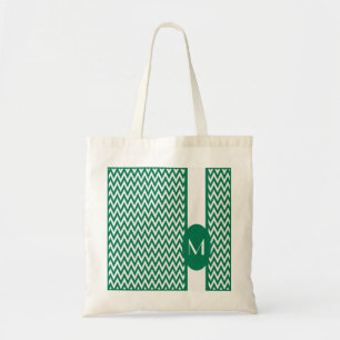 Bolso De Tela Diseño elegante de cheurón esmeralda con monograma