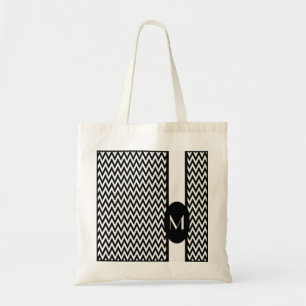 Bolso De Tela Diseño elegante de cheurón negro con monograma