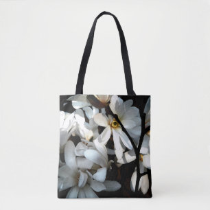 Bolso De Tela Diseño elegante de flores de magnolia blanco negro