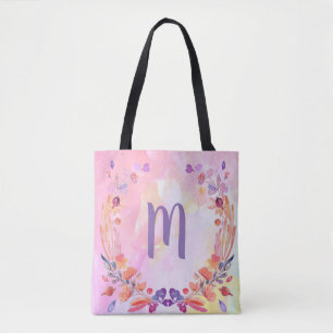 Bolso De Tela Diseño elegante de monograma floral rosa