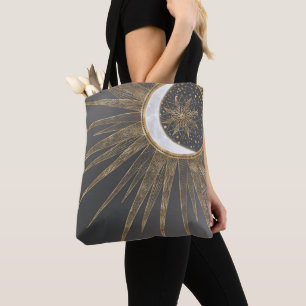 Bolso De Tela Diseño elegante Doodles dorados Sun Moon Mandala