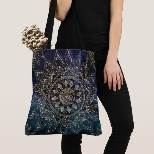 Bolso De Tela Diseño elegante Gold Mandala Blue Galaxy
