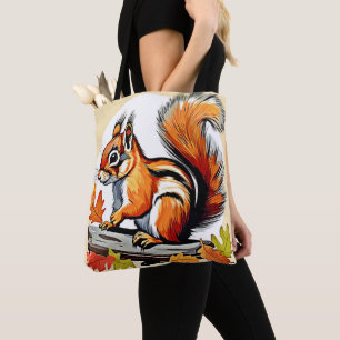 Bolso De Tela Diseño Encantador de Ardilla de Otoño