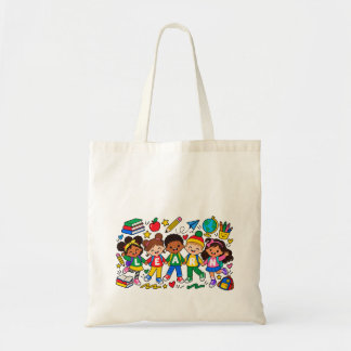 Bolso De Tela Diseño Escolar para Niños Aprendiendo Juntos
