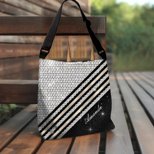 Bolso De Tela Diseño falso Crystal Silver y negro Personalizado