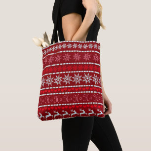 Bolso De Tela Diseño festivo de copos de nieve y renos