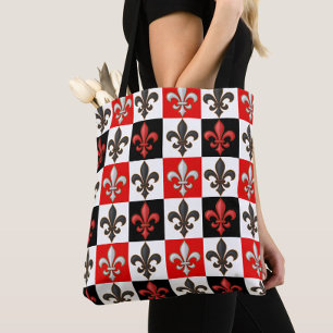 Bolso De Tela Diseño Fleur-de-lis con cuadros blancos rojos