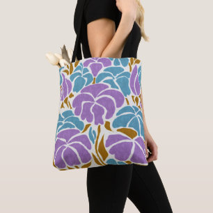 Bolso De Tela Diseño floral amarillo morado de abstracto moderno