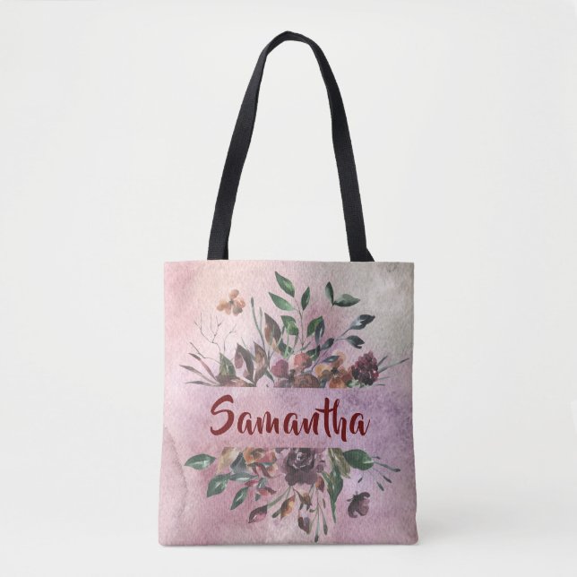 Bolso De Tela Diseño floral bonito con nombre (Anverso)
