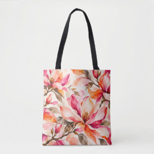 Bolso De Tela Diseño floral botánico de magnolia vibrante