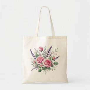 Bolso De Tela Diseño floral de acuarela rosa delgada