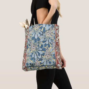 Bolso De Tela Diseño Floral de Castaño Art Nouveau Antiguo