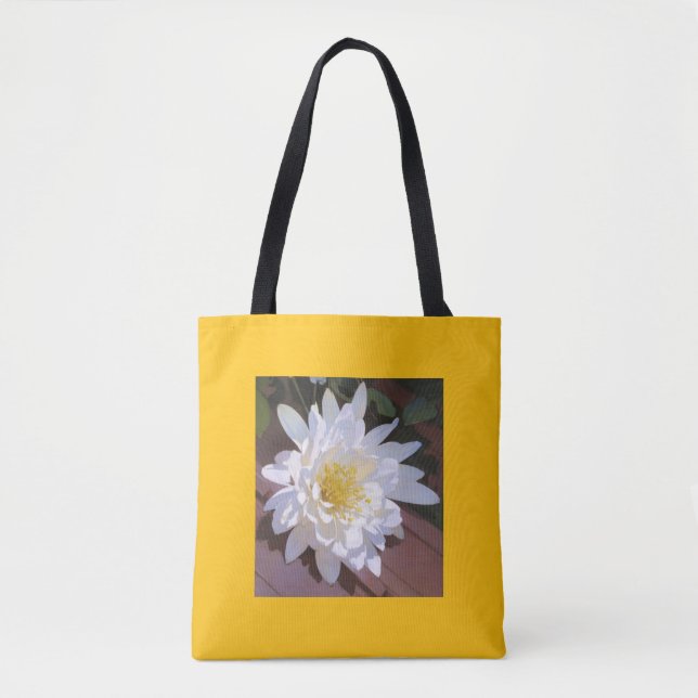 Bolso De Tela diseño floral de crisantemo natural blanco (Anverso)