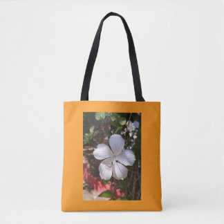 Bolso De Tela diseño floral de hibiscus natural blanco