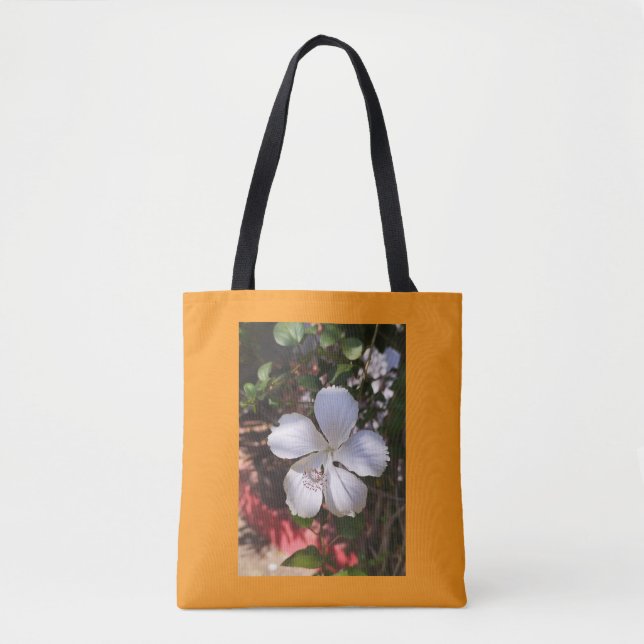 Bolso De Tela diseño floral de hibiscus natural blanco (Anverso)