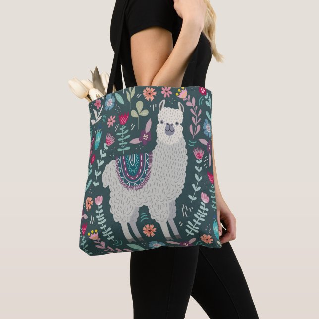 Bolso De Tela Diseño floral de la llama linda (Detalle)