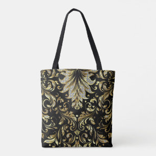 Bolso De Tela Diseño floral de oro y diamantes