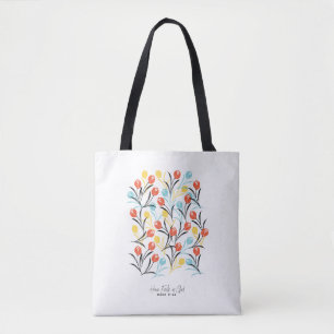 Bolso De Tela Diseño floral de patrón vibrante de tulipán en bla