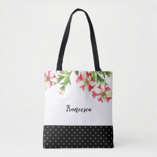 Bolso De Tela Diseño floral de petunias blancas y rosadas a la a
