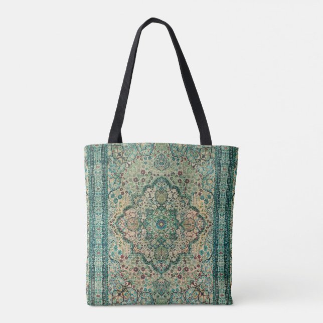 Bolso De Tela Diseño floral geométrico de alfombras étnicas (Reverso)