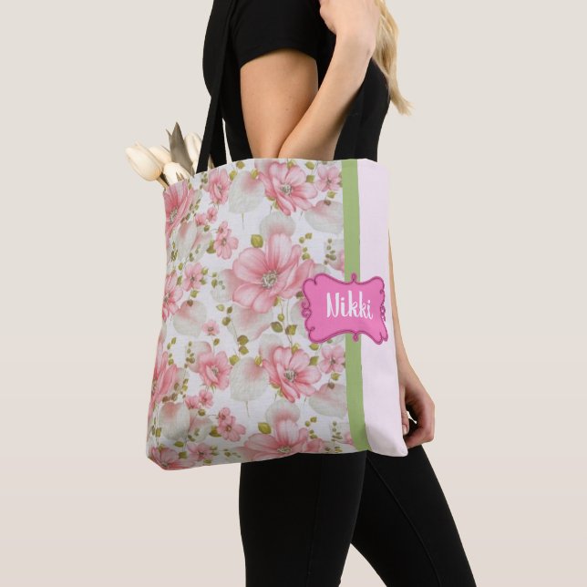 Bolso De Tela Diseño floral rosa personalizado (Detalle)