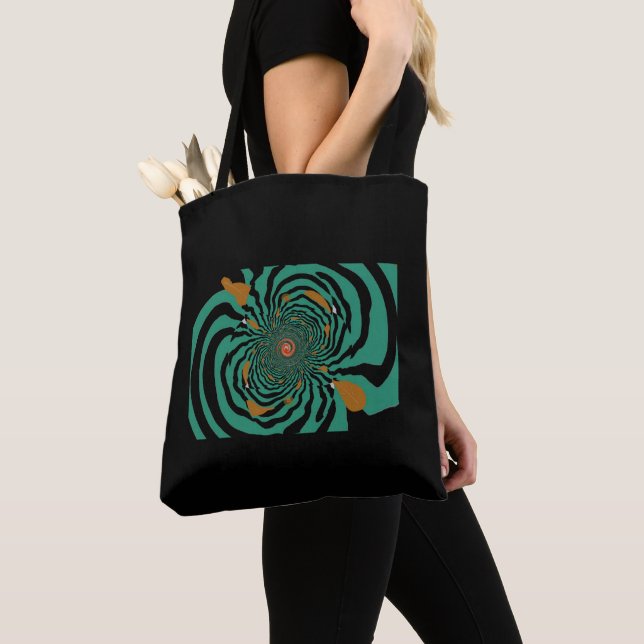 Bolso De Tela Diseño fractal moderno negro y Verde azulado (Detalle)