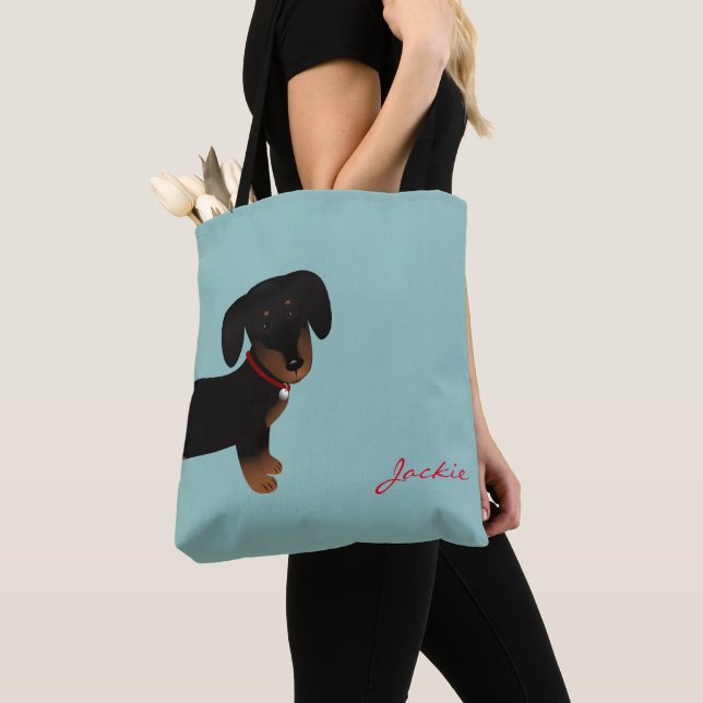Bolso De Tela Diseño frontal y posterior de Dachshund negro (Detalle)